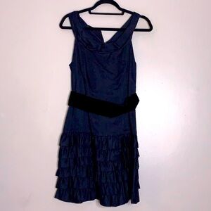 Thread Social Silk Tier Ruffle Classic Navy Blue Short Cocktail Party Dress 8